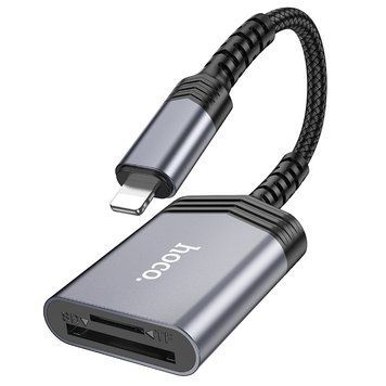 Адаптер Hoco UA25 2 in 1 Card Reader for iP Mobile Phone Metal Grey 9803-11632 фото