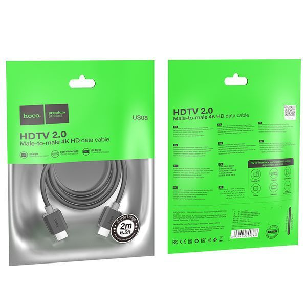 Видео кабель Hoco US08 HDTV 2.0 male-to-male 4K HD data cable(L=2M) Black 8851-9506 фото Видео кабель Hoco US08 HDTV 2.0 male-to-male 4K HD data cable(L=2M) Black 8851-9506 фото