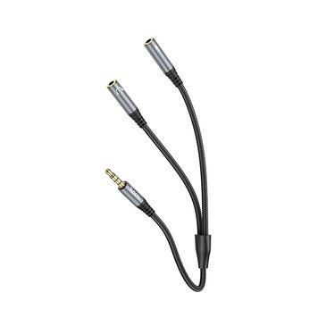 Аудио кабель Hoco UPA21 2-in-1 3.5 headset audio adapter cable(male to 2*female) Metal Grey 9503-16830 фото