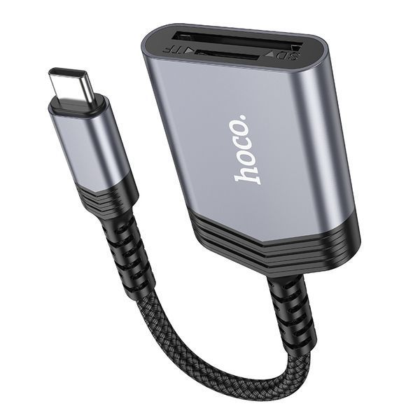 Адаптер Hoco UA25 2 in 1 Card Reader for Type C Mobile Phone (Type C to SD/TF) Metal Grey 9802-11631 фото