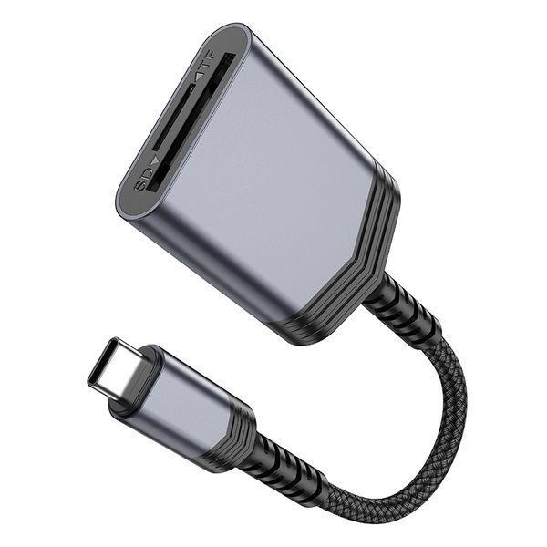 Адаптер Hoco UA25 2 in 1 Card Reader for Type C Mobile Phone (Type C to SD/TF) Metal Grey 9802-11631 фото
