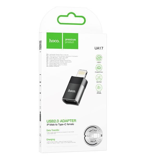 Адаптер Hoco UA17 iP Male to Type-C female USB2.0 adapter Black 8828-9483 фото
